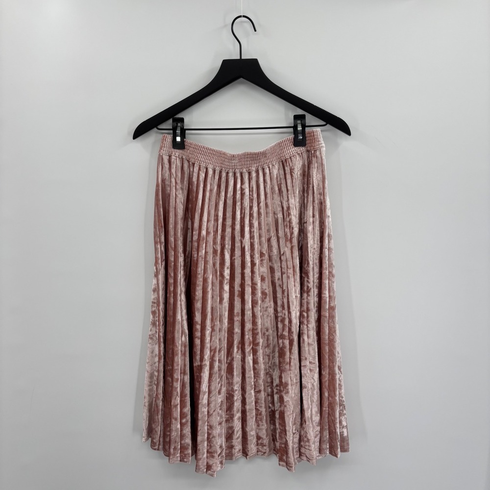 Pleated‎ Velvet Midi Skirt Small Dusty Rose Pink Elastic Waist Romantic Preppy